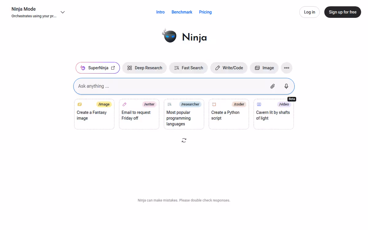 Ninja AI homepage screenshot
