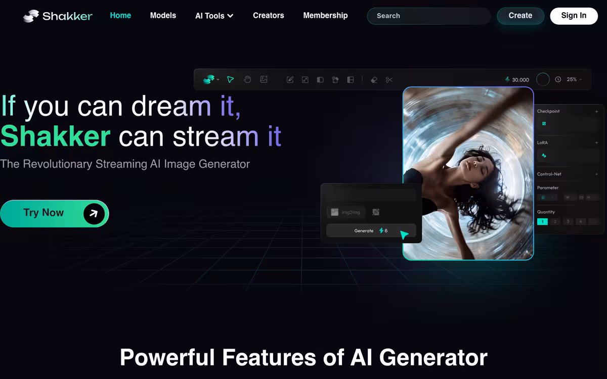 Shakker AI Generator homepage screenshot