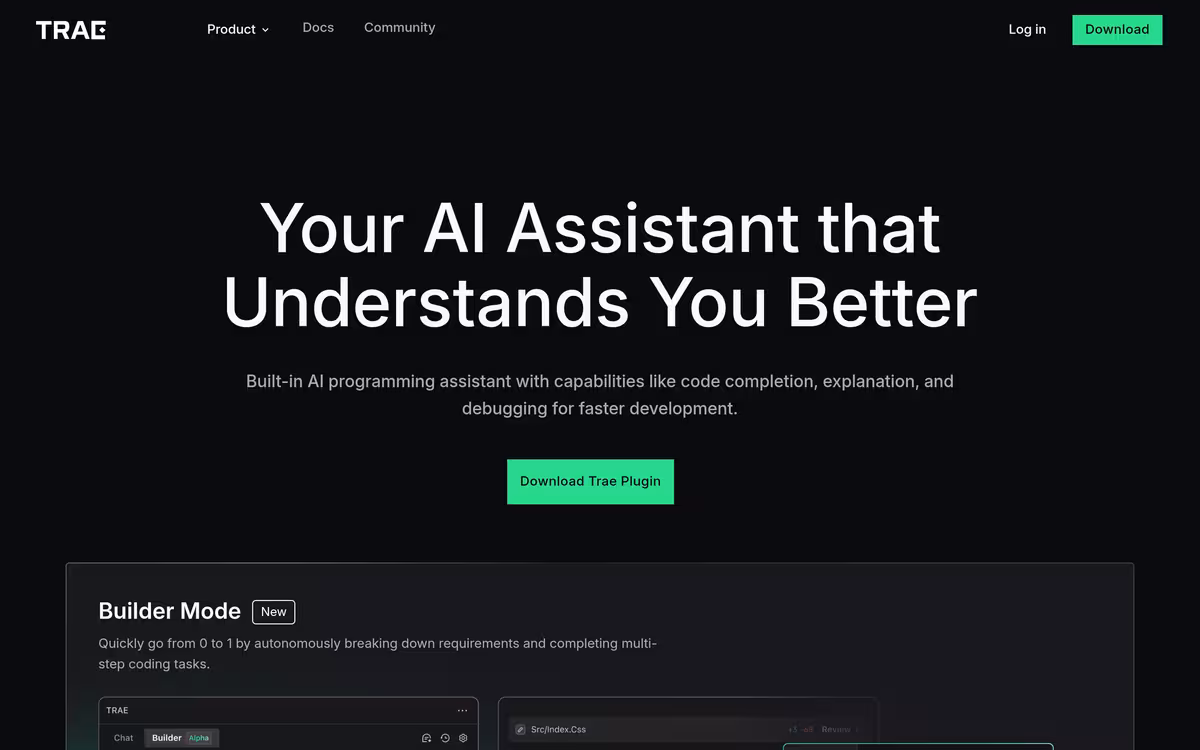 Trae homepage screenshot