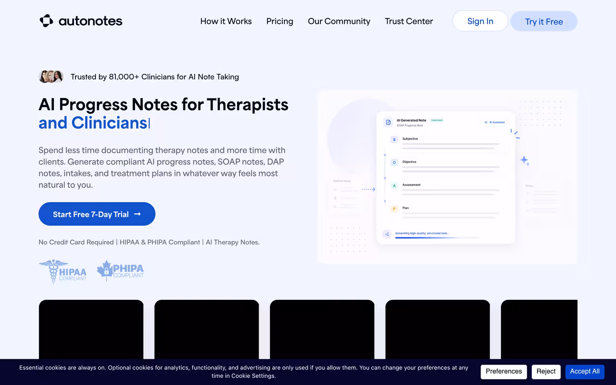 AutoNotes homepage screenshot