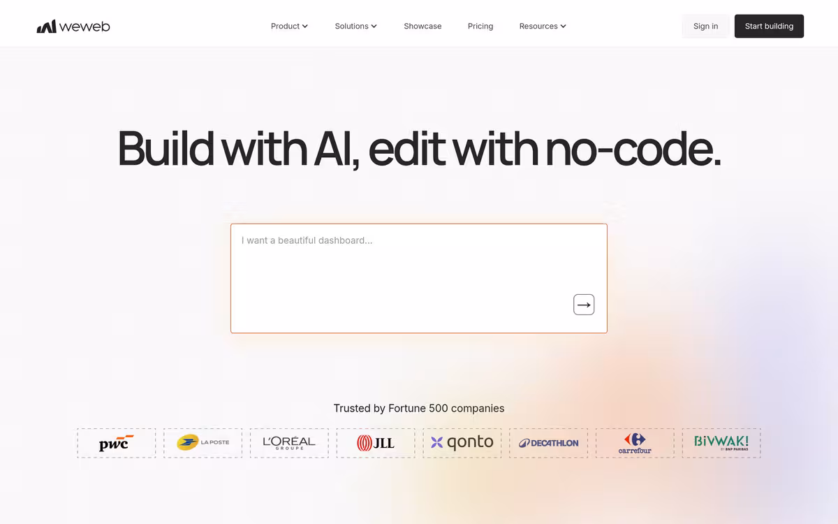 WeWeb homepage screenshot