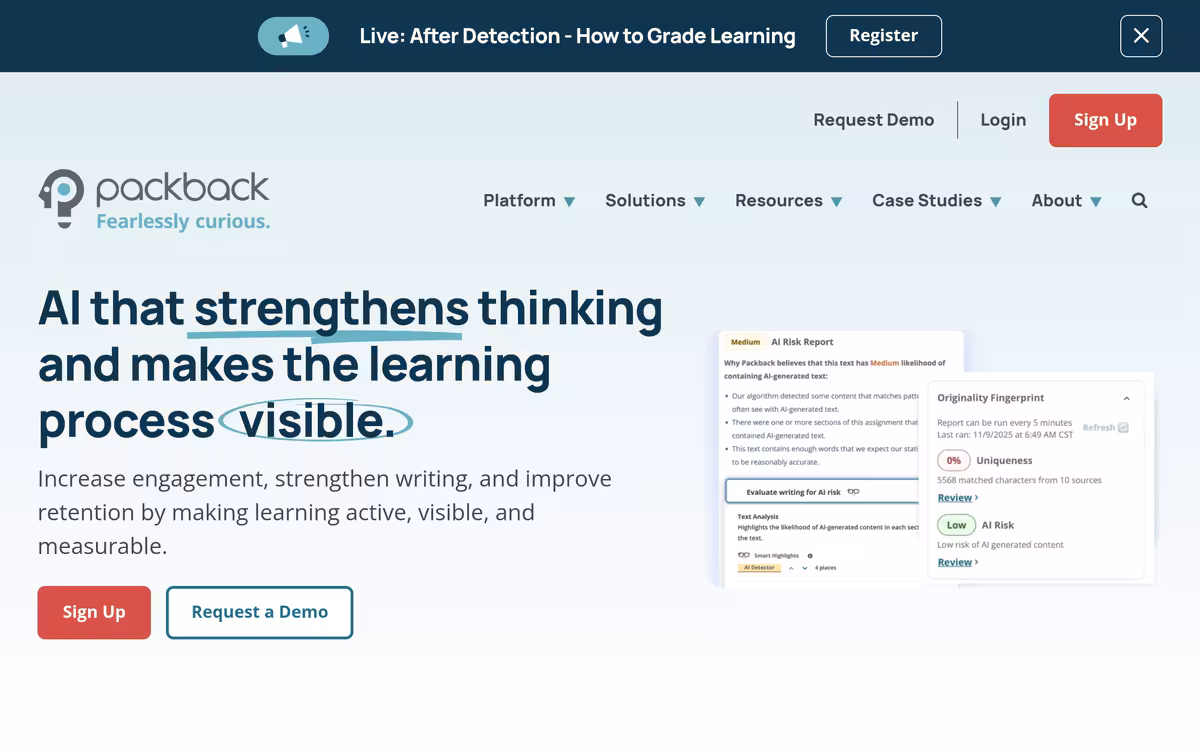 Packback homepage screenshot