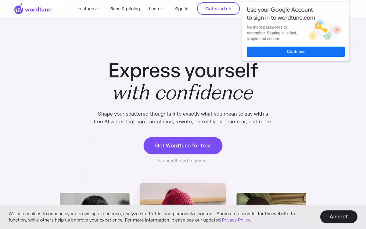 Wordtune homepage screenshot