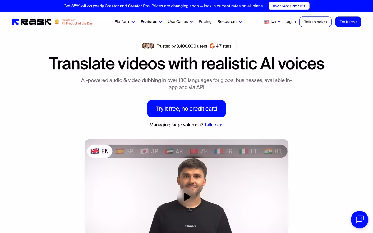 Leading AI video localization & dubbing tool homepage screenshot