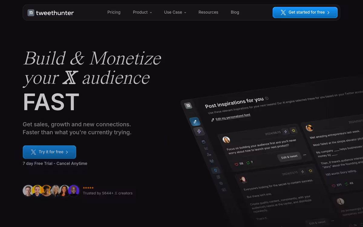 Tweet Hunter homepage screenshot