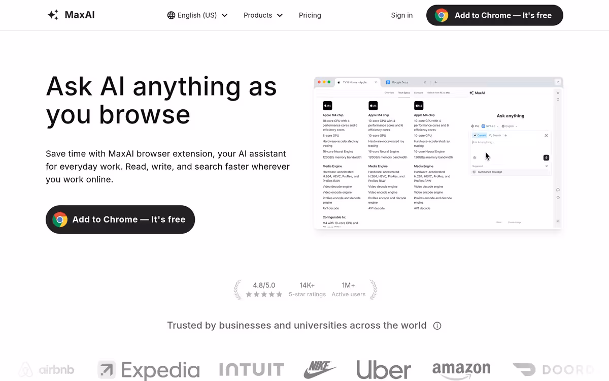 MaxAI homepage screenshot