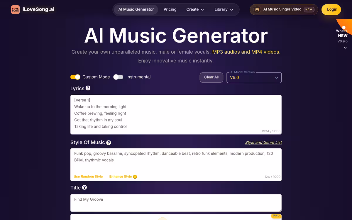 iLoveSong.ai homepage screenshot