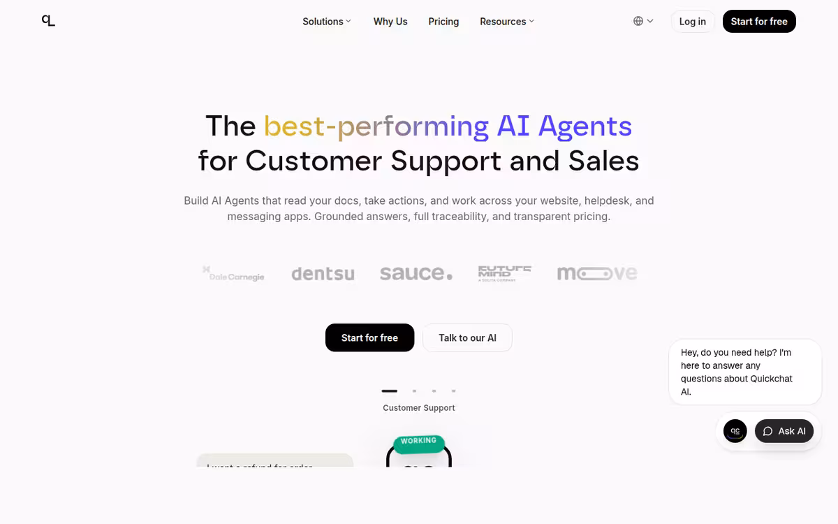 Quickchat AI homepage screenshot