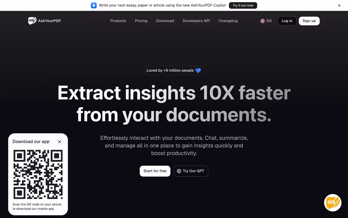 Ask Your PDF homepage screenshot