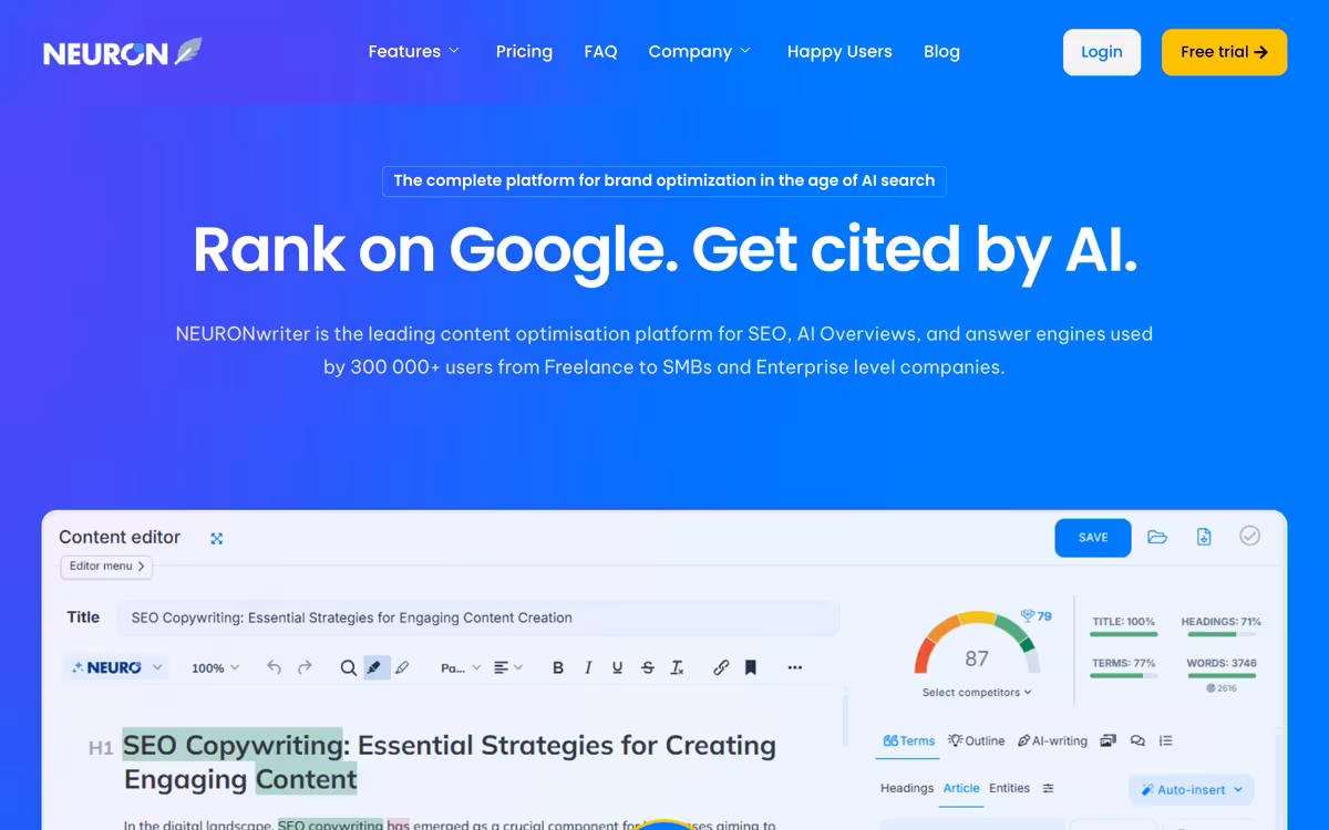 Neuronwriter homepage screenshot