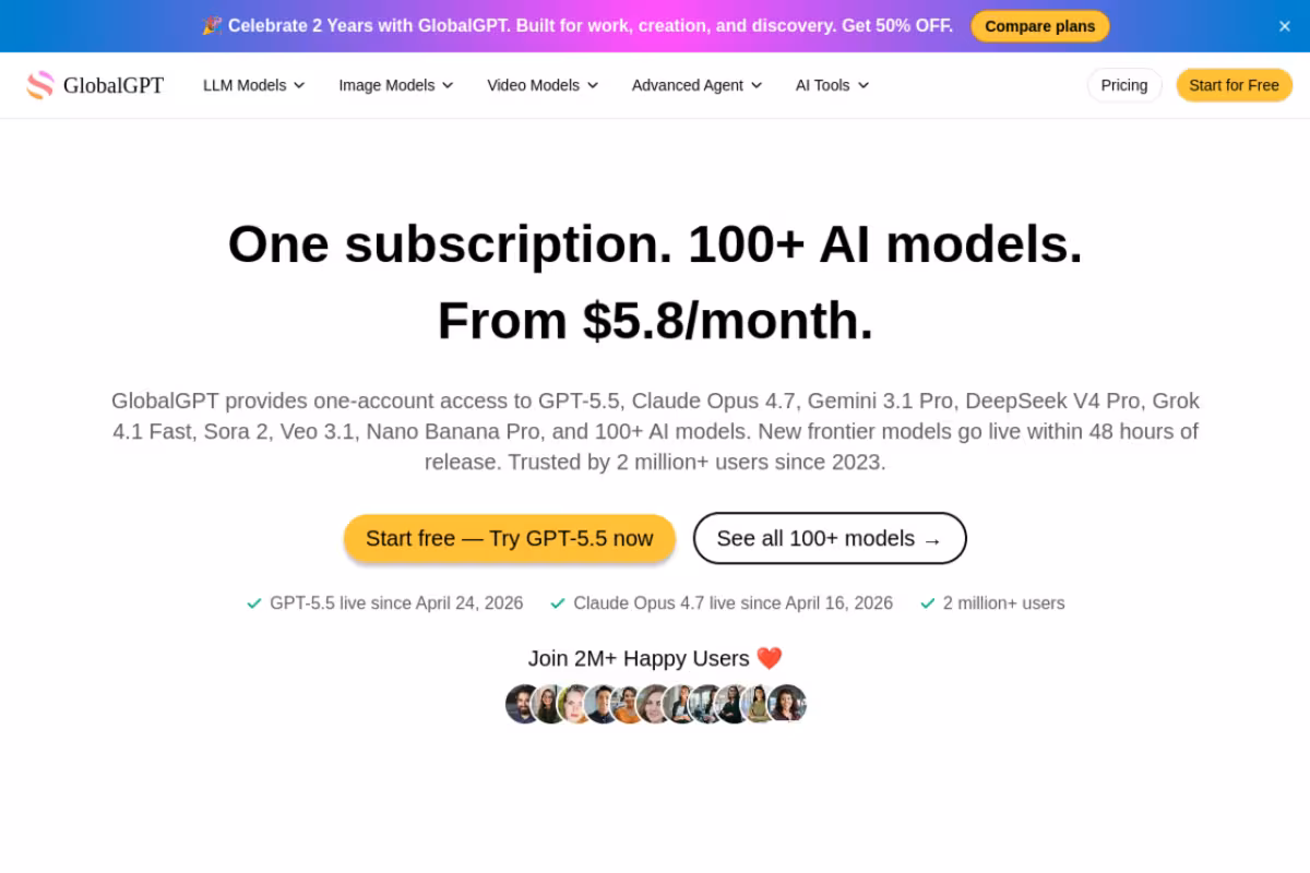 GlobalGPT homepage screenshot