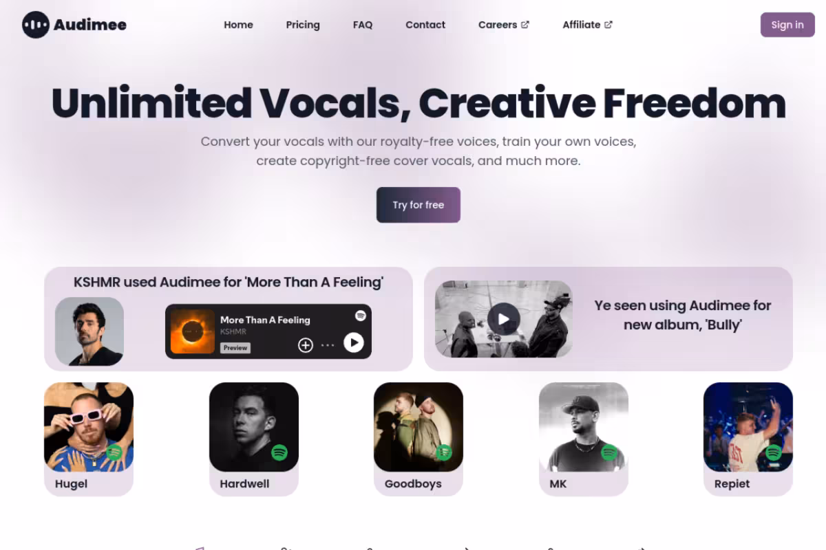 Audimee homepage screenshot