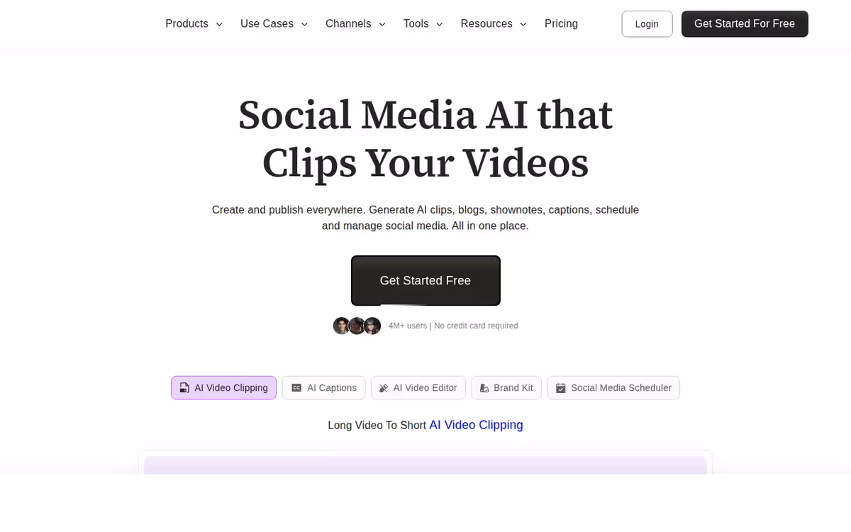 Long To Short Video AI & Social Media Scheduling (formerly vidyo.ai) homepage screenshot