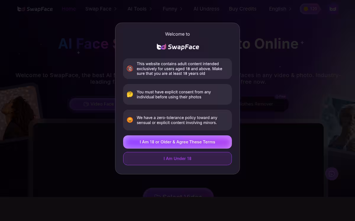 Swapface homepage screenshot