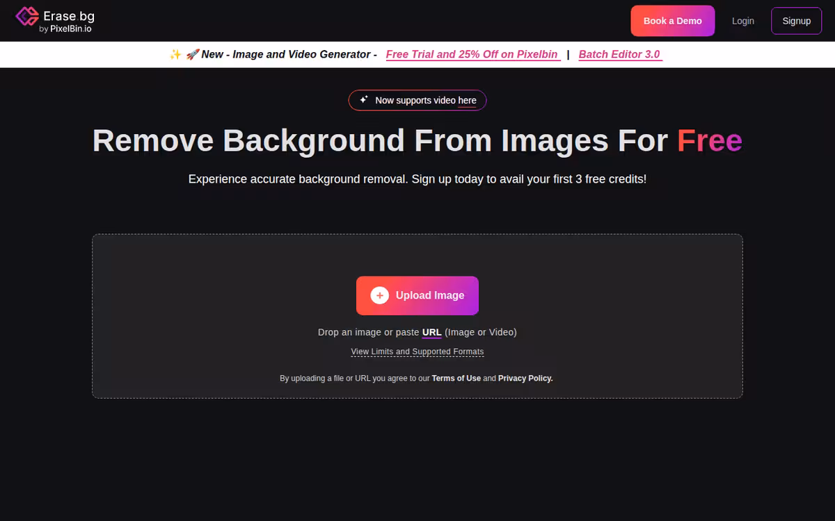 Erase.bg homepage screenshot