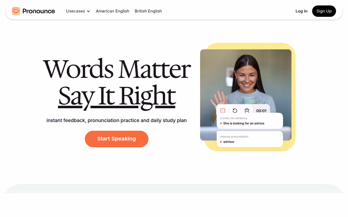Pronounce homepage screenshot