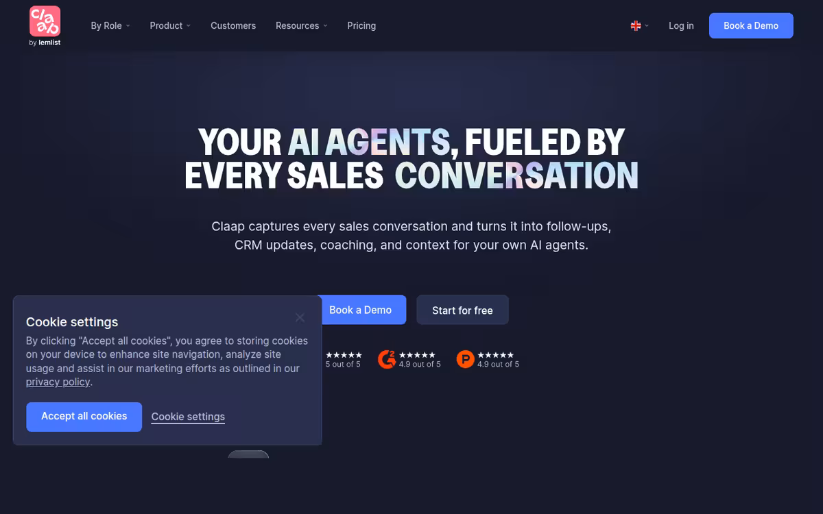 Claap homepage screenshot