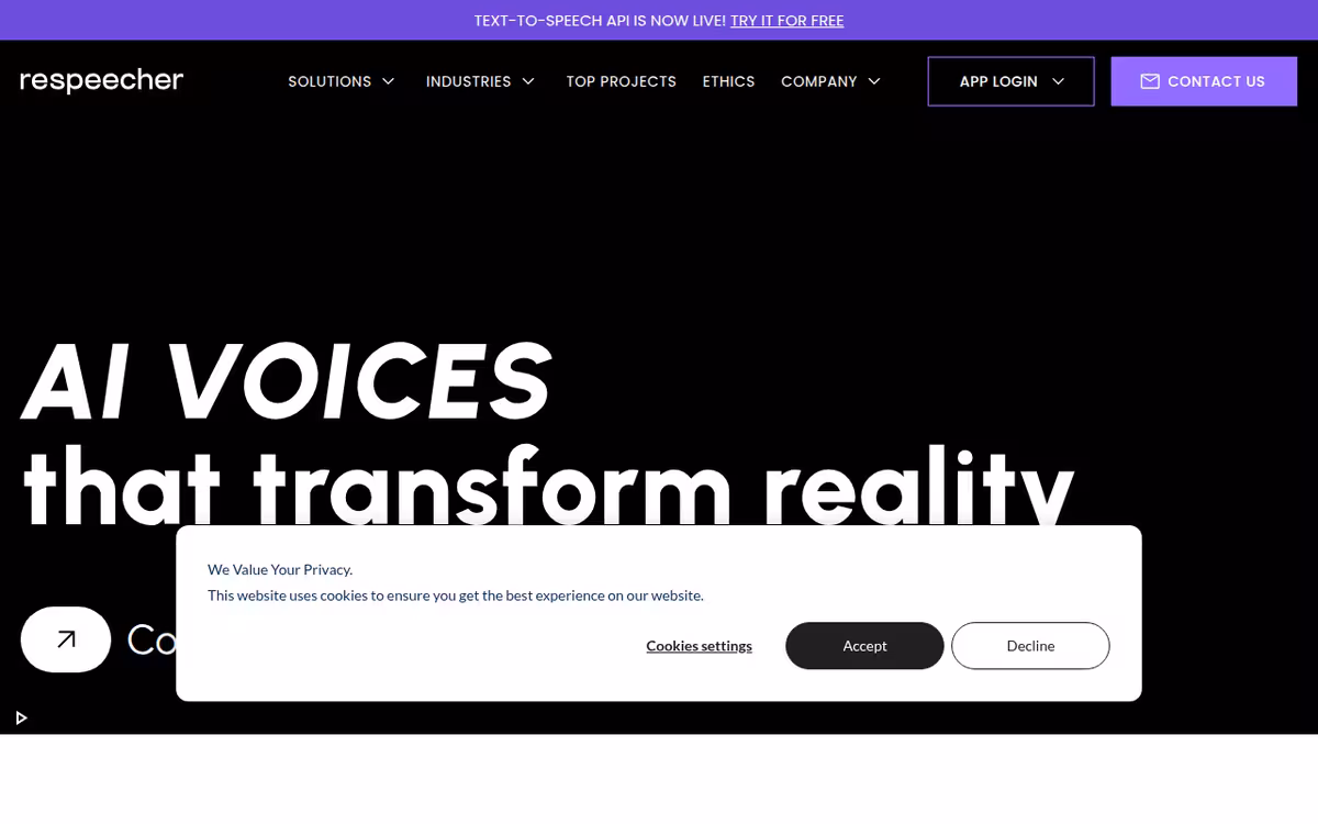 Respeecher homepage screenshot