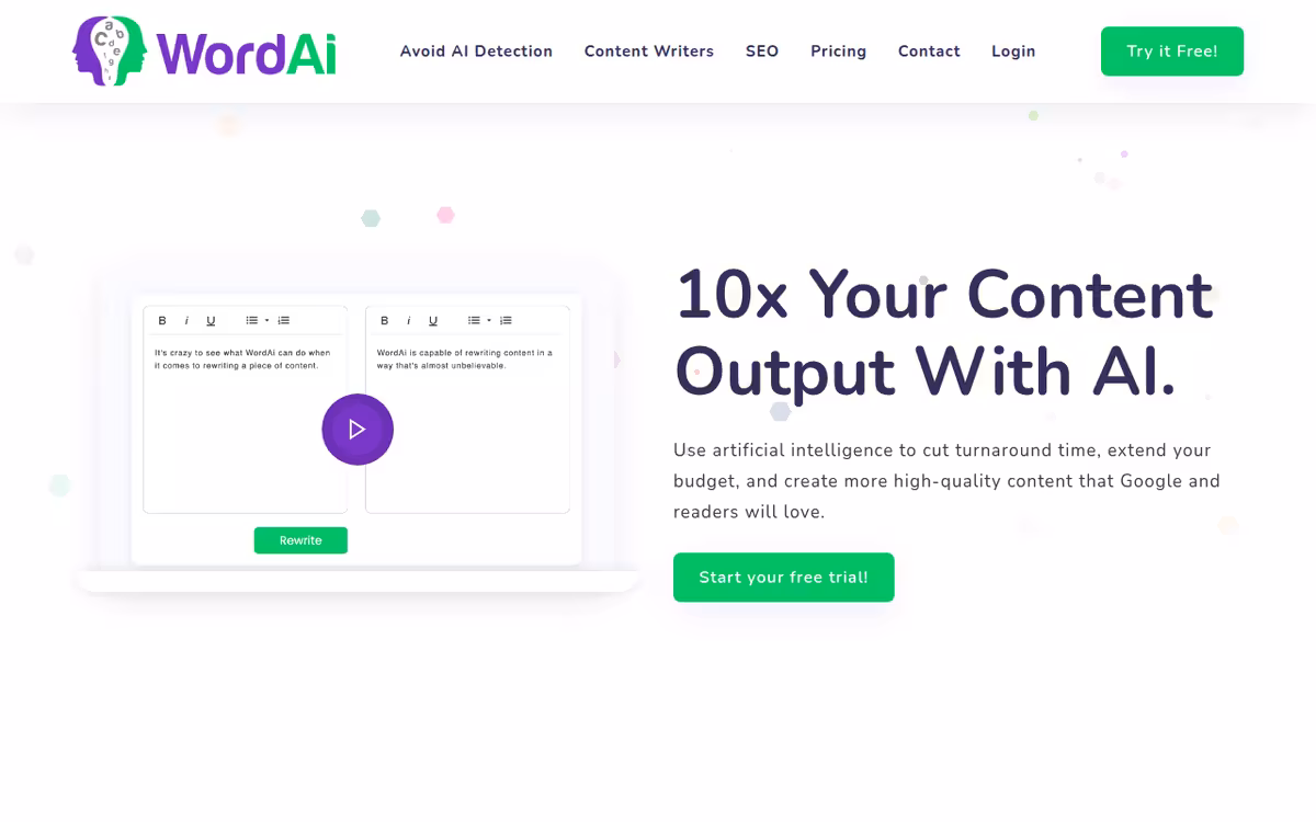WordAi homepage screenshot