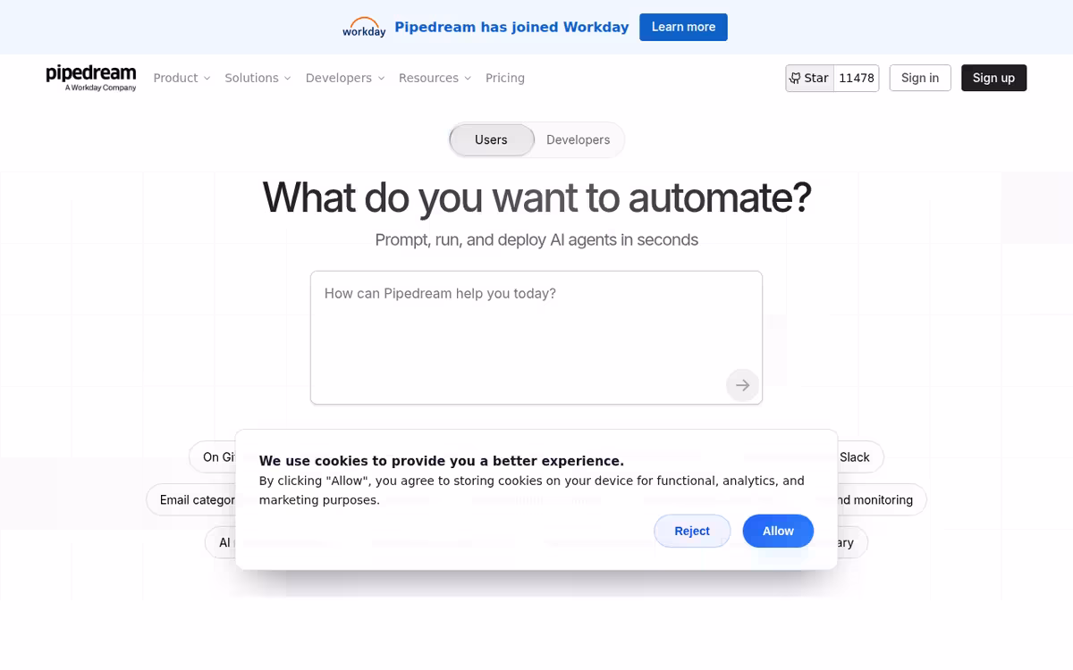 Pipedream homepage screenshot