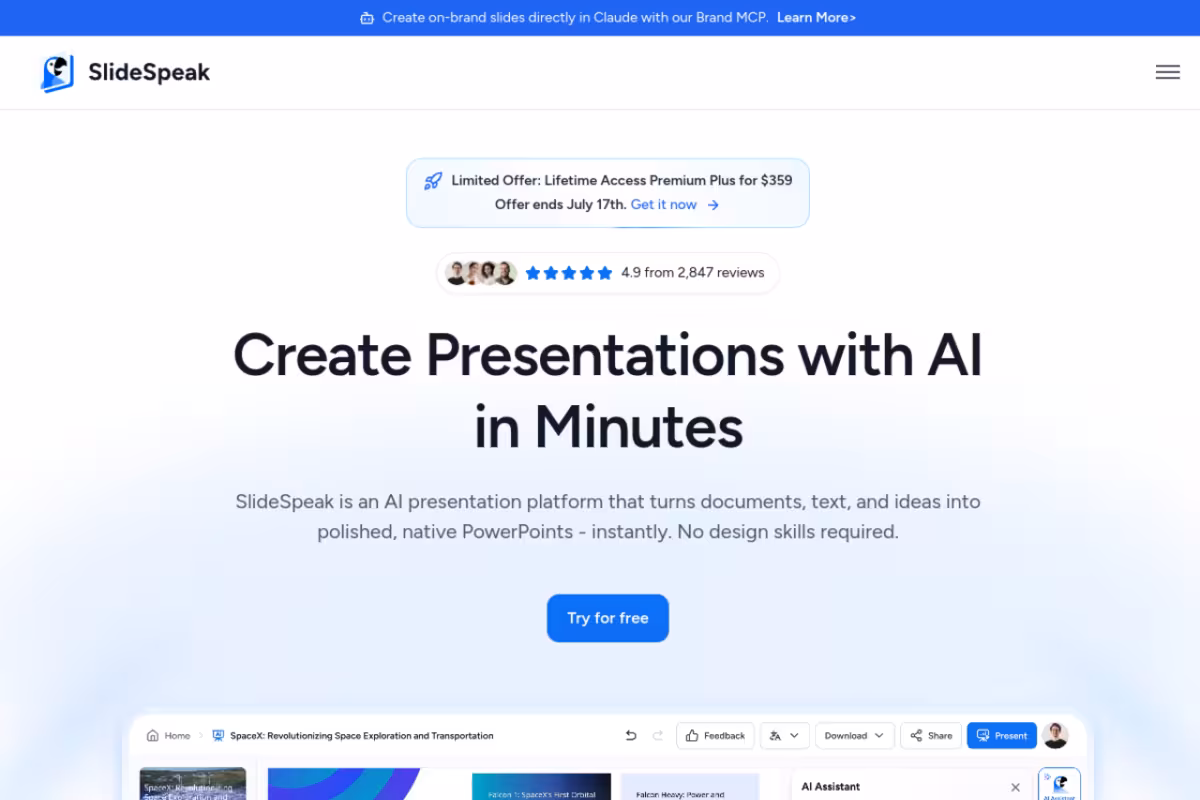 SlideSpeak homepage screenshot