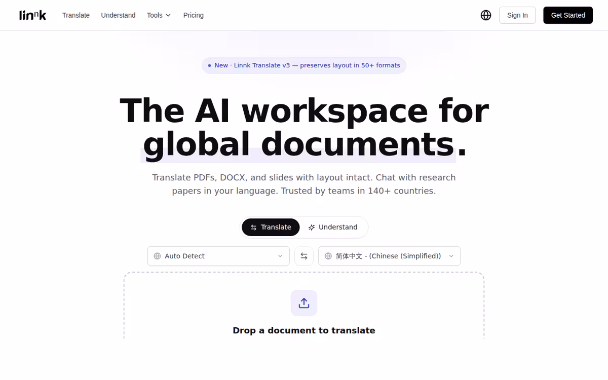 Linnk AI homepage screenshot