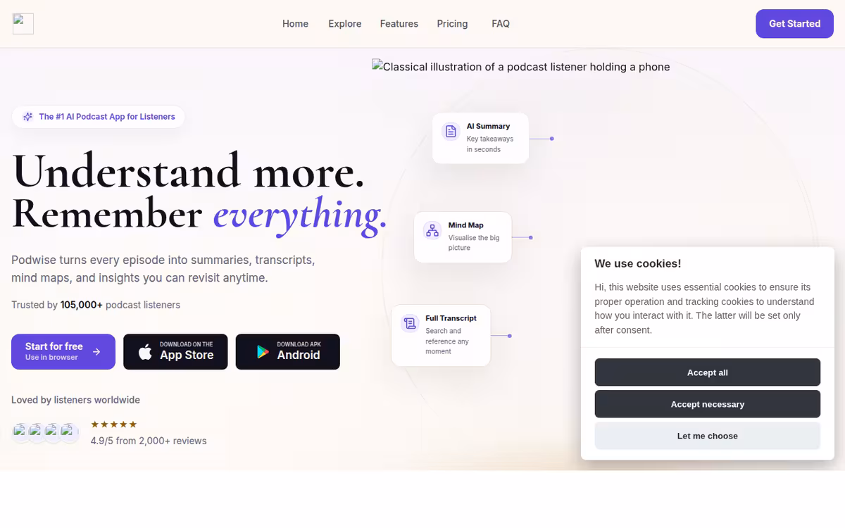 Podwise homepage screenshot