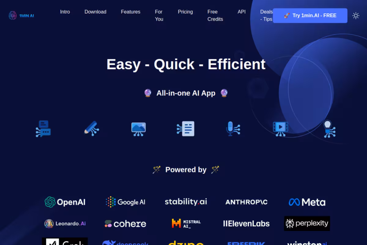 1minAI homepage screenshot