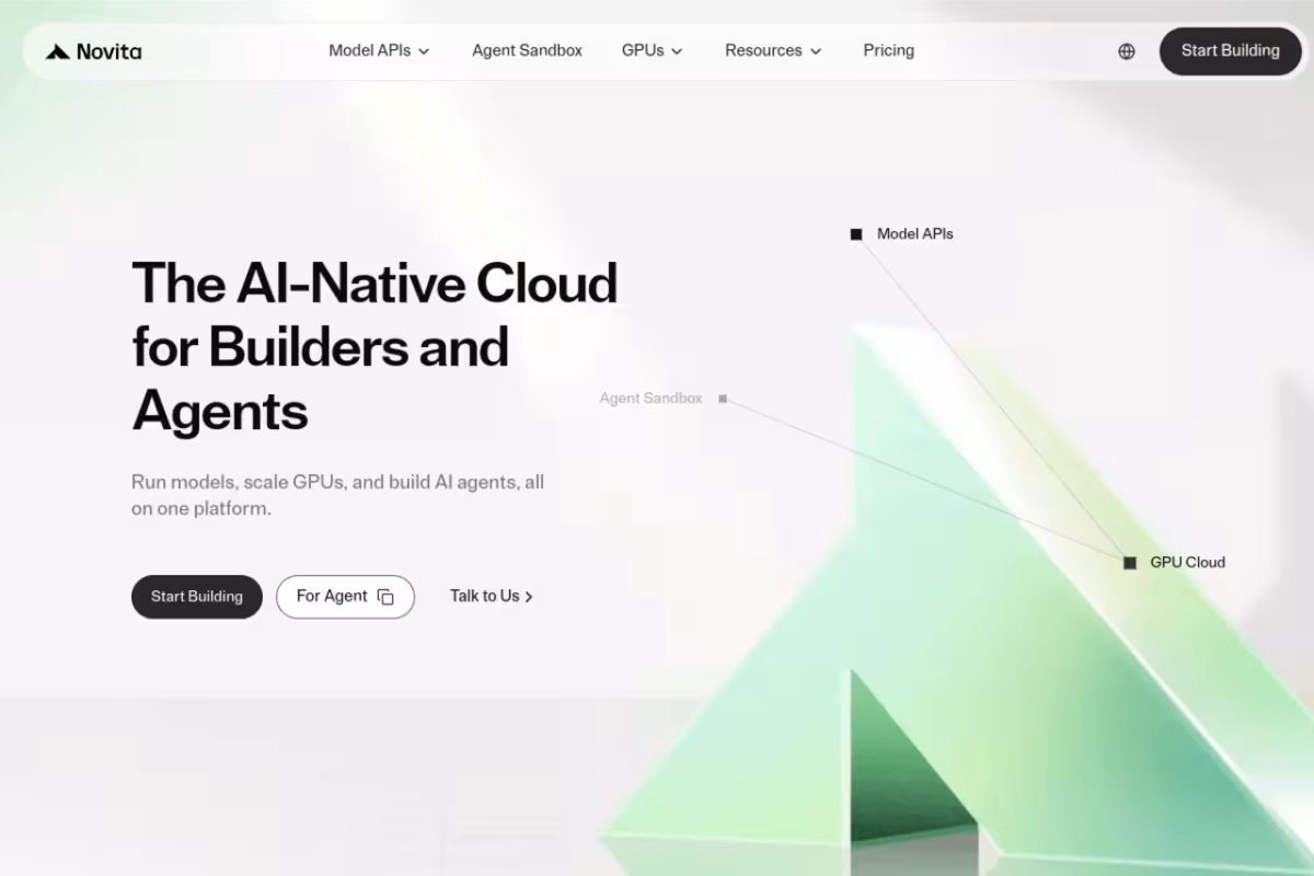 Novita AI homepage screenshot