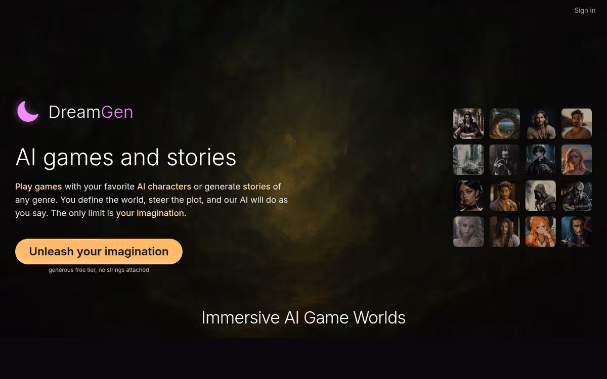 DreamGen homepage screenshot