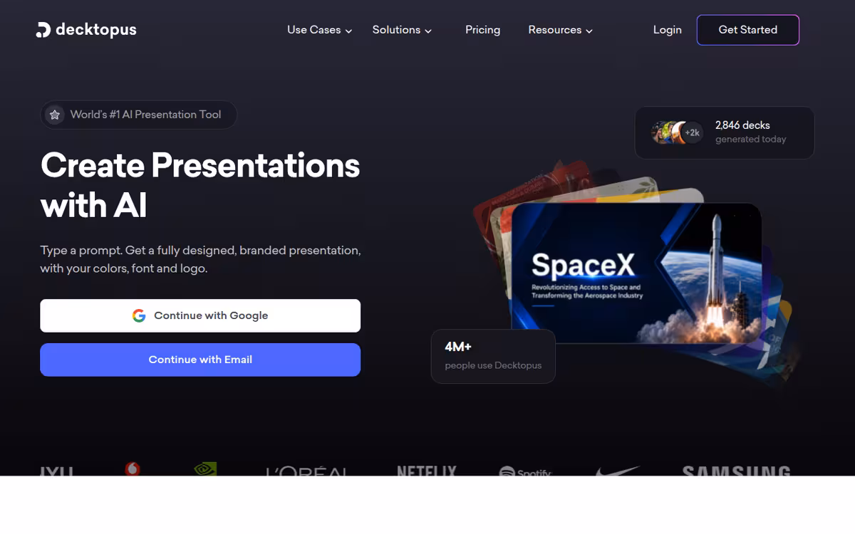 Decktopus AI homepage screenshot