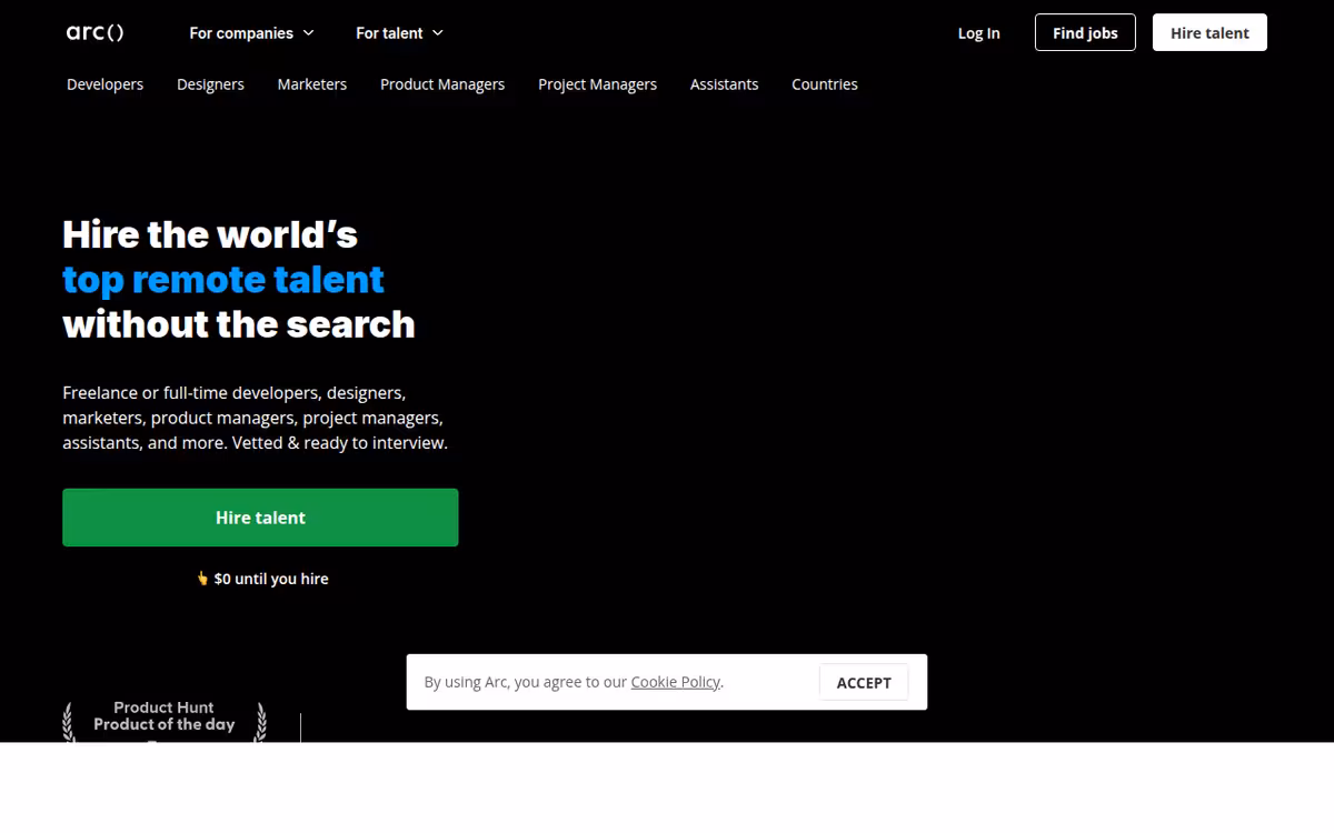 Arc homepage screenshot