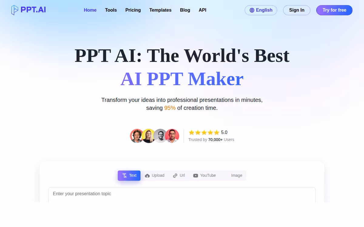 PPT.AI homepage screenshot