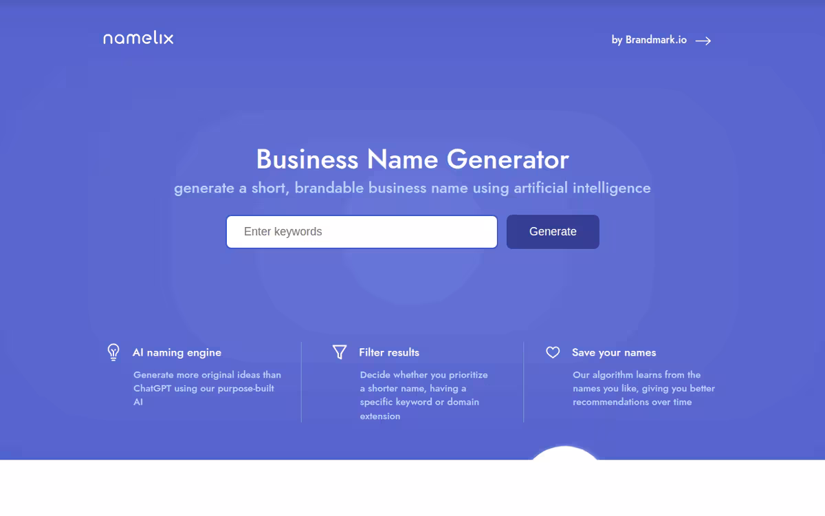 Namelix homepage screenshot