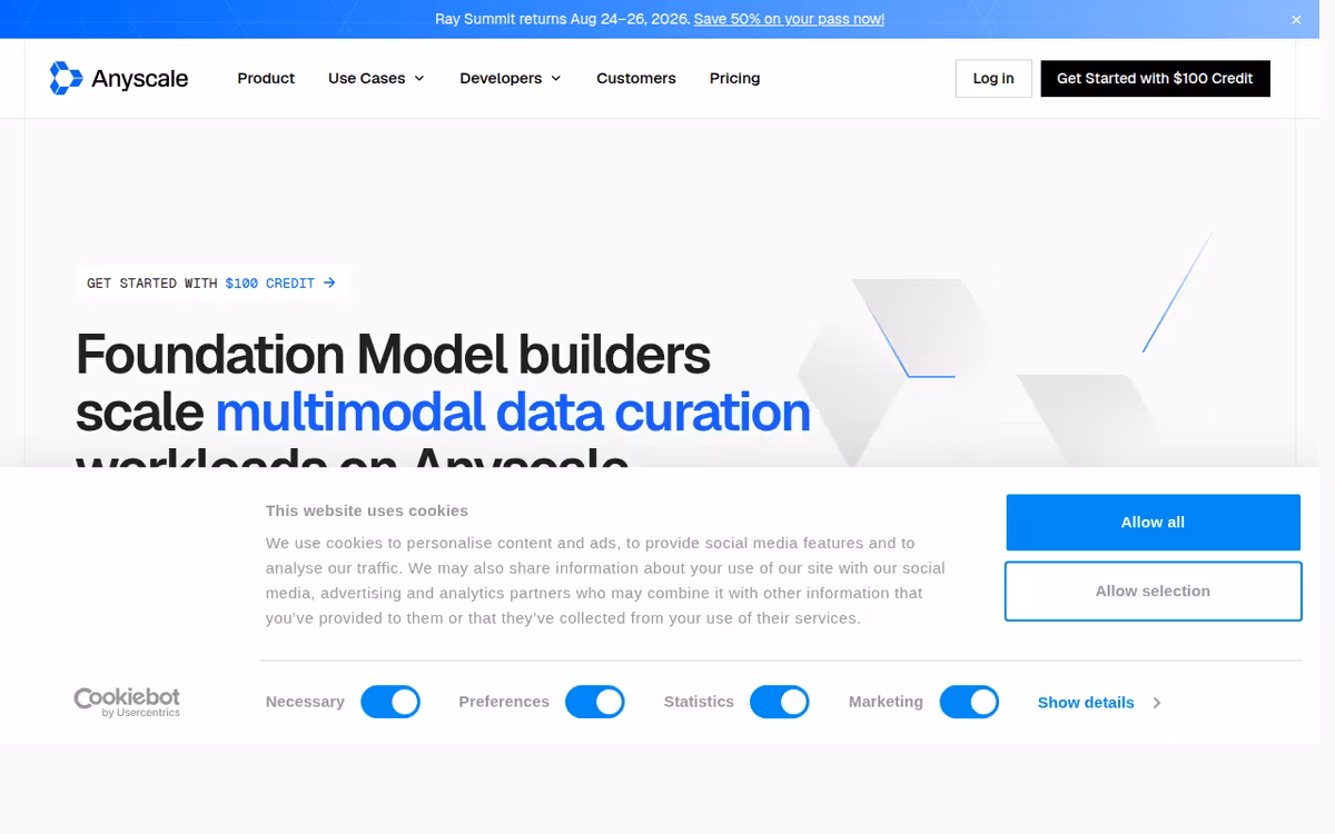 Anyscale homepage screenshot
