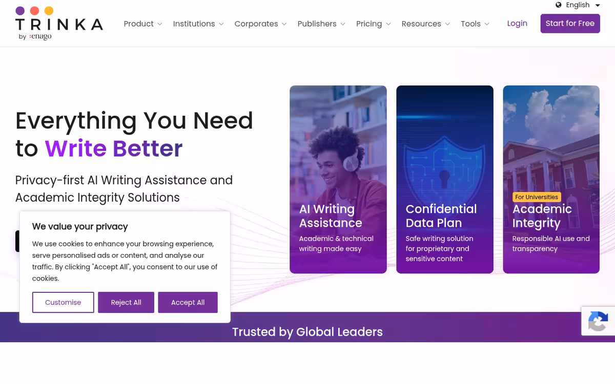 Trinka homepage screenshot