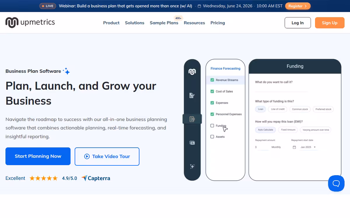 Upmetrics homepage screenshot