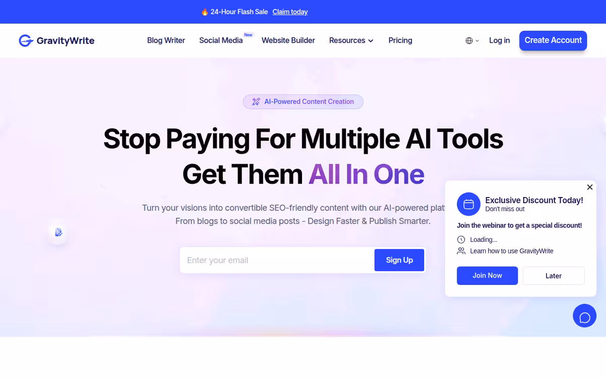GravityWrite homepage screenshot