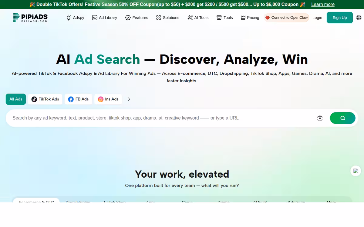 Pipiads homepage screenshot