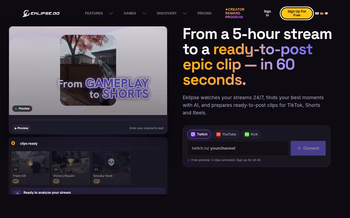 Eklipse homepage screenshot