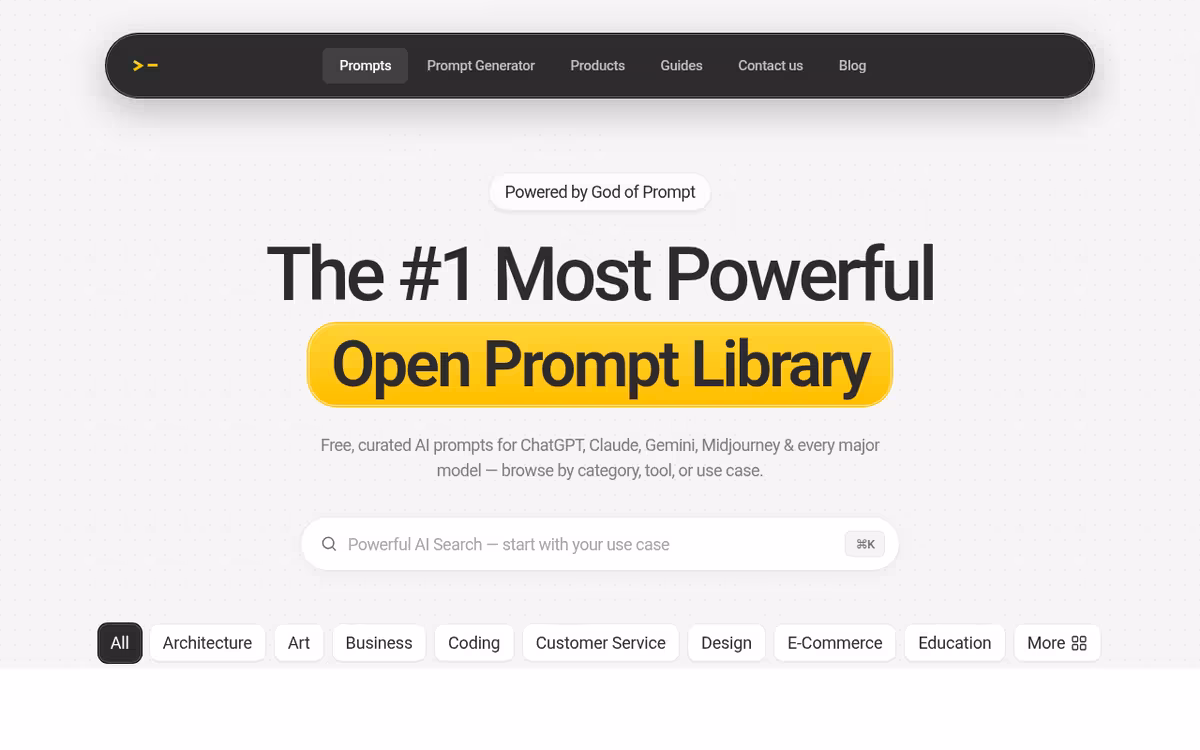 AI Prompt Library homepage screenshot
