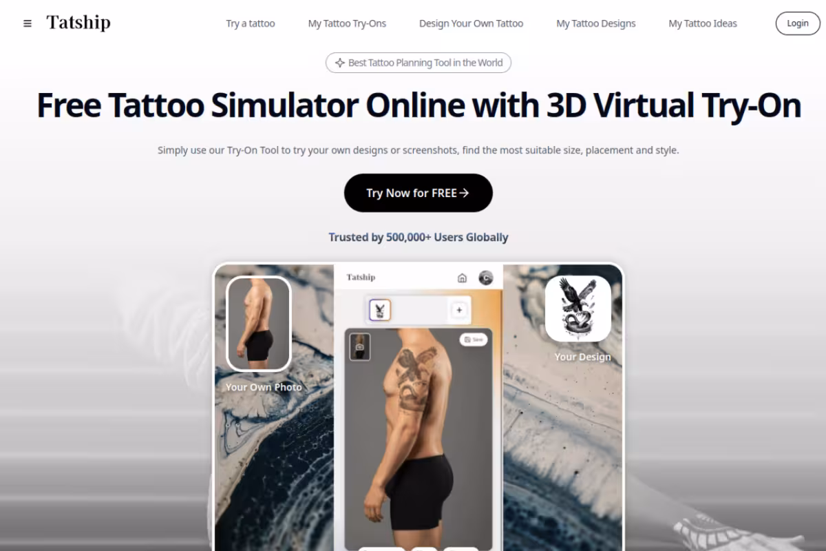Tatship AI Tattoo Generator homepage screenshot