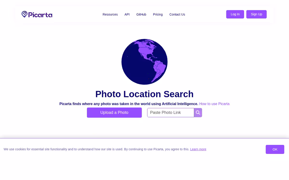 Picarta homepage screenshot