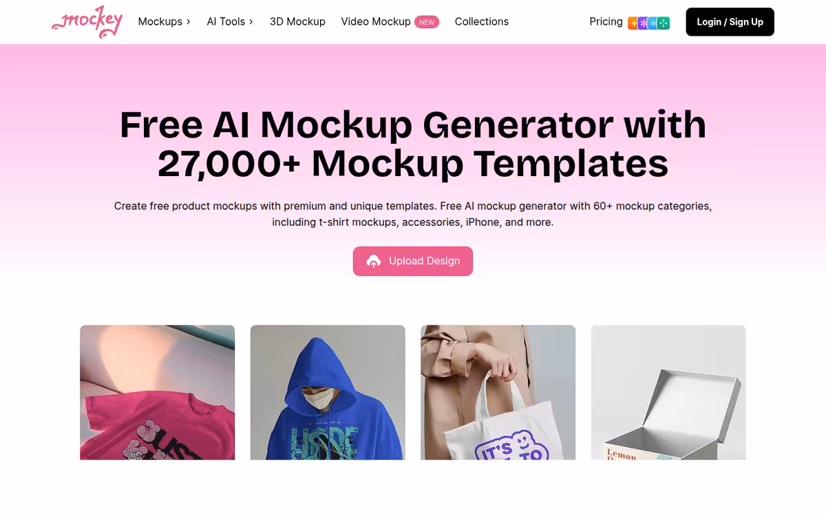 Free Mockup Generator with 20,000+ AI Mockup Templates homepage screenshot