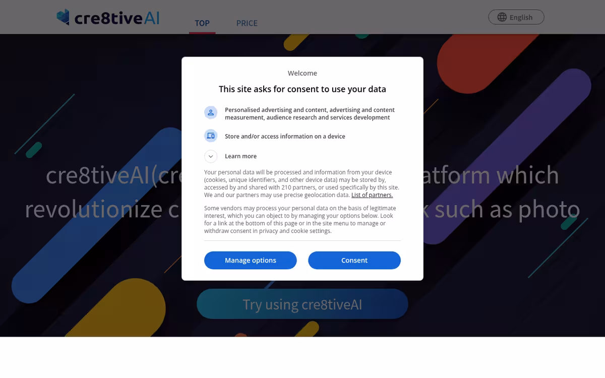 Cre8tiveAI homepage screenshot