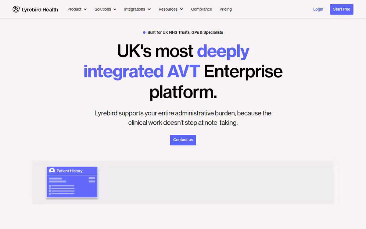 Lyrebird Health homepage screenshot