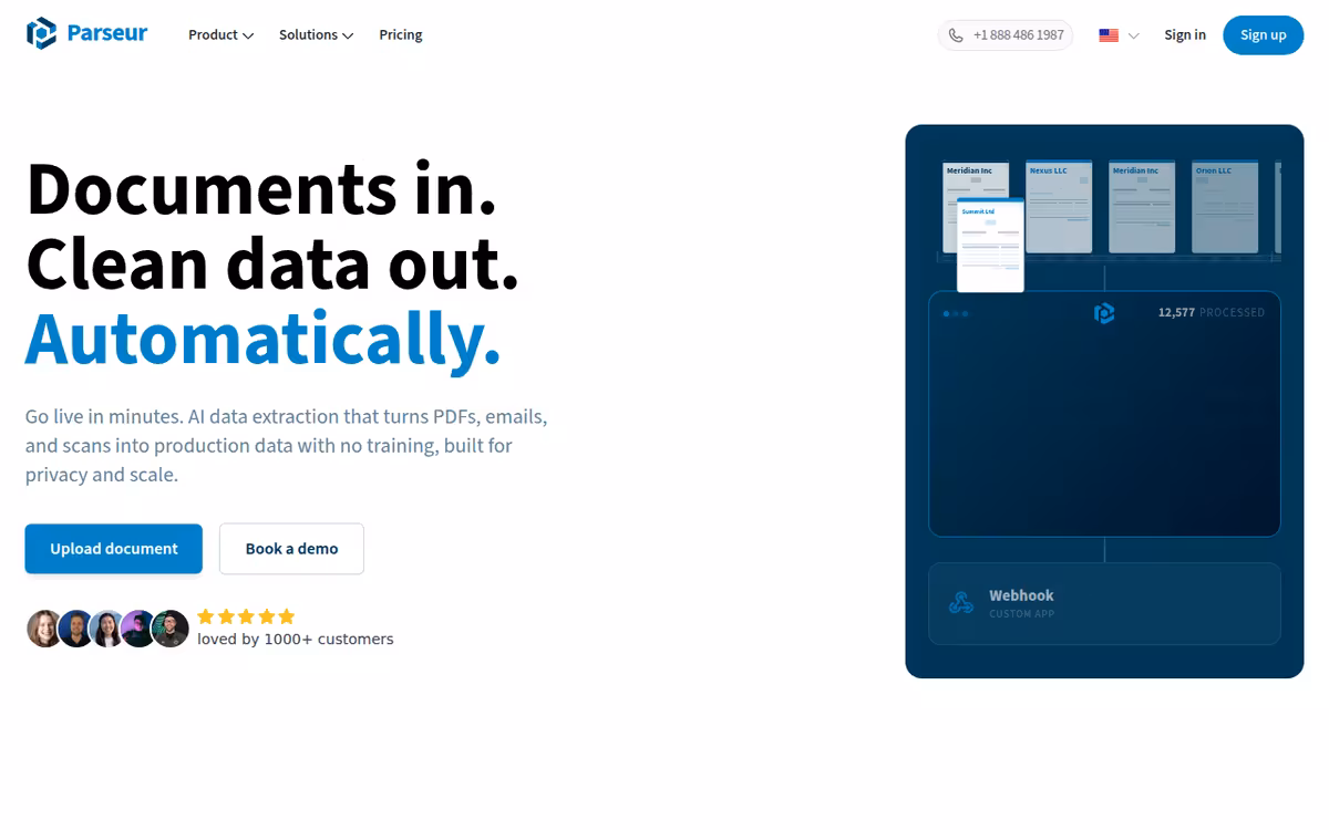 Parseur® homepage screenshot