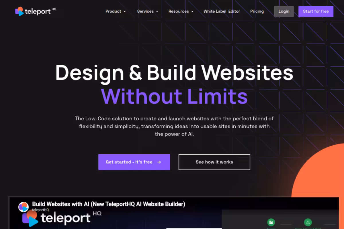 TeleportHQ homepage screenshot