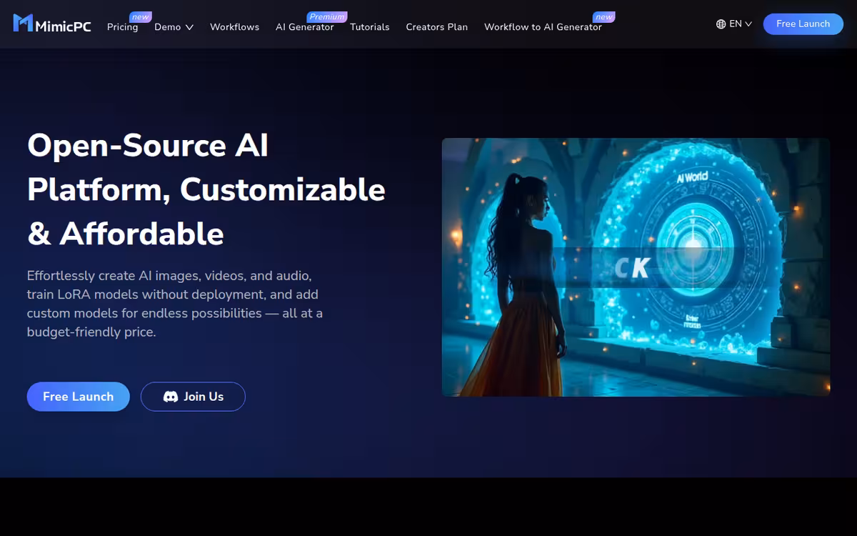 MimicPC homepage screenshot