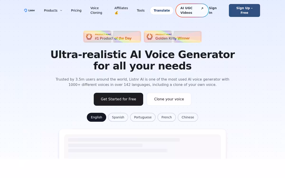 #1 Free AI Voice Generator, Text to Speech & AI Voice Over homepage screenshot